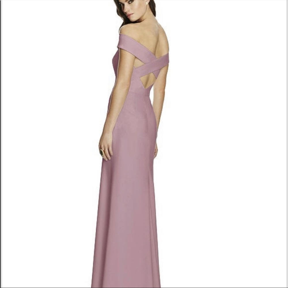 NWT Dessy Collection Larkspur 2987 Suede Rose Off the Shoulder Cross Dre…